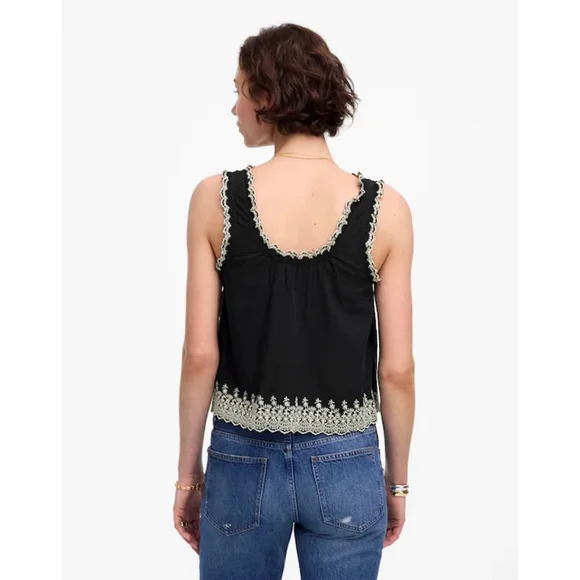 NWT Madewell Embroidered Scalloped Tank Black and White in XS - Picture 5 of 5